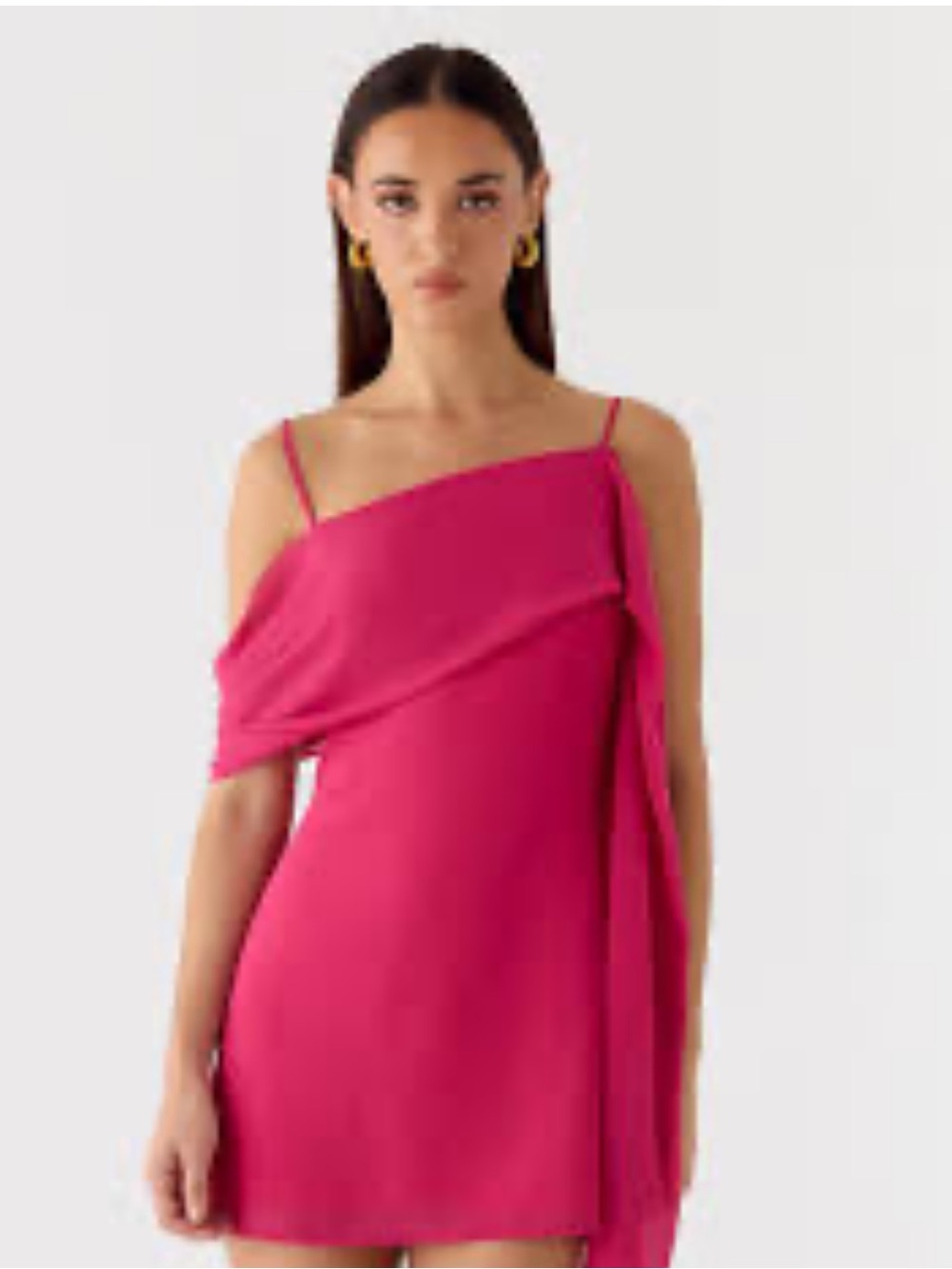 Peppermayo Fuchsia One-Shoulder Mini Dress with Draped Overlay